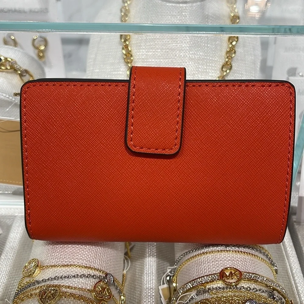 Michael Medium Crossgrain Leather Bifold Wallet Red Clay  NWT